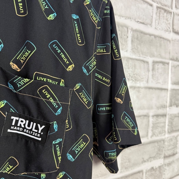 Truly Hard Seltzer Primary Black Neon Can AOP Button Up Shirt Mens Small Poly - Picture 3 of 8